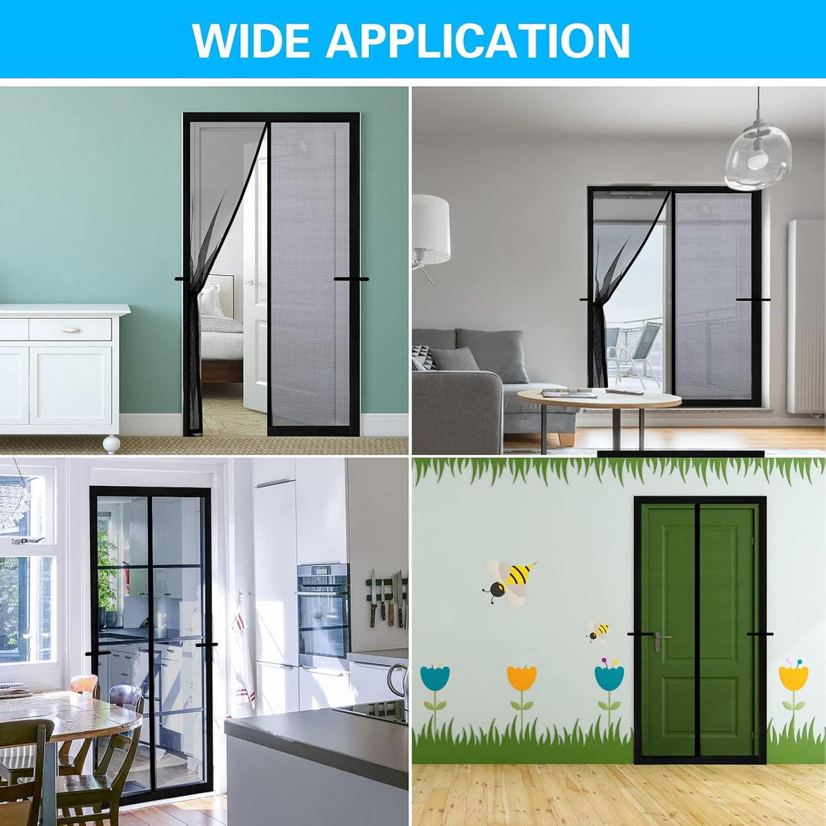 Fillis Magnetic Fly Screen Doors 90x200cm, Mosquito Proof Door Curtains, Fiberglass Mesh with Full Frame Hook and Look, Keep Insects Out