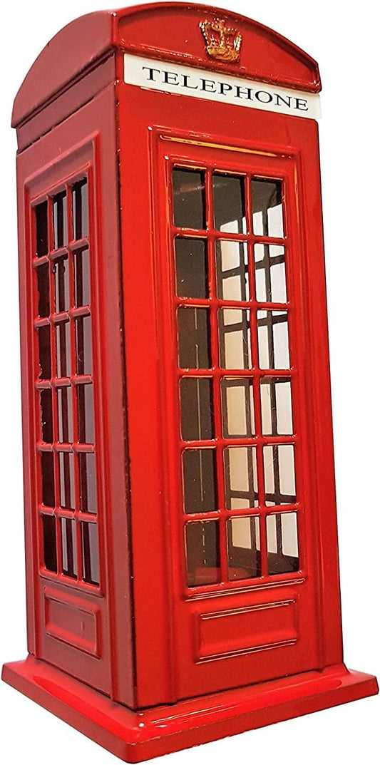 Red Phone Booth Money Box Bank Souvenir - Die Cast Zinc London Souvenir with Union Jack, Collectible with Easy Access Cap for Kids and Adults - Distinctive Size: 14x6x6cm