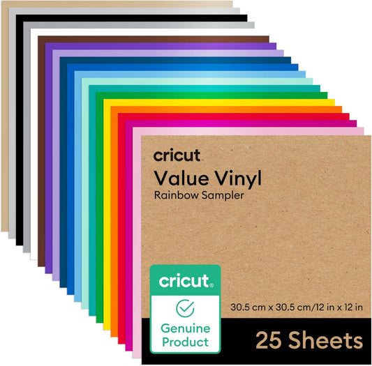 Cricut Permanent Vinyl | Pack of 25 | 30.5 cm × 30.5 cm (12" × 12") | Adhesive Vinyl Sheets | Compatible with All Cricut Cutting Machines