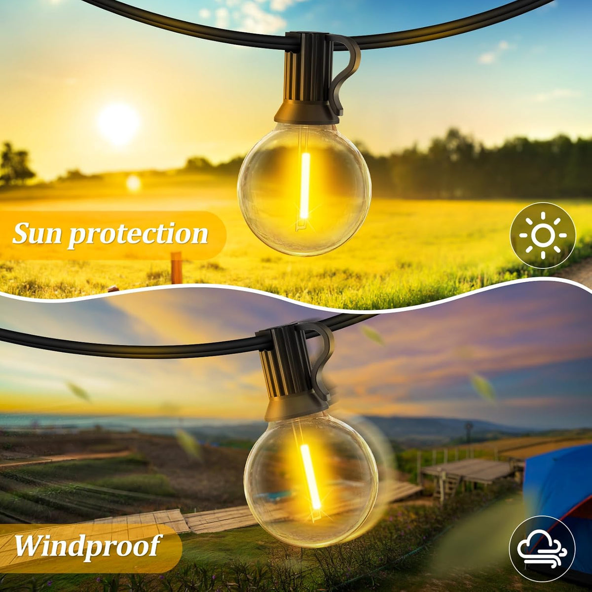 Garden Outdoor Lights Mains Powered - 100ft 30M Festoon Light String LED | Waterproof, Dimmable, Outside Pergola Party Decorations Patio Gazebo Wedding Backyard Yard Terrace, Electric Festival Hanging