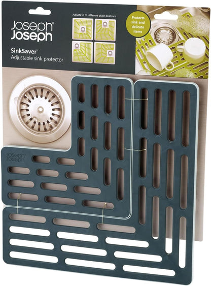 Joseph Joseph Sink Saver- 2 piece Adjustable Kitchen Sink Protector Mat with Non Slip feet, Grey