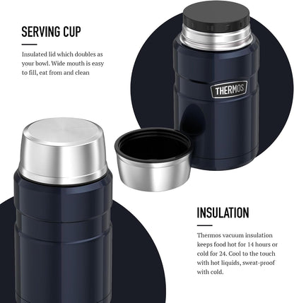 Thermos Stainless King Midnight Blue Food Flask (710ml) 14h Hot | 24h Cold | Thermal vacuum insulated stainless steel metal hot food container with lid for soup, meal prep, work packed lunch, camping
