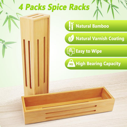 Bamboo Spice Rack Wall Mounted, 4 Pcs Cupboard Spice Rack