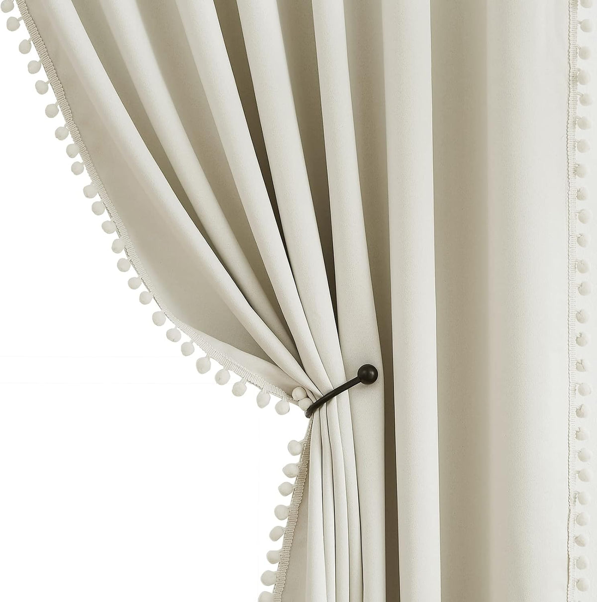 Treatmentex Ivory Pom Pom Blackout Curtains 52 x 54 Inch Drop, 1 Pair