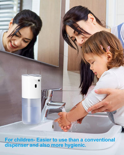 Automatic Soap Dispenser & 400 ML Rechargeable Non-Touch with 4 Adjustable Foam Quantity for Wall Mounting with Infrared Motion Sensor - Automatic Cleaning, White