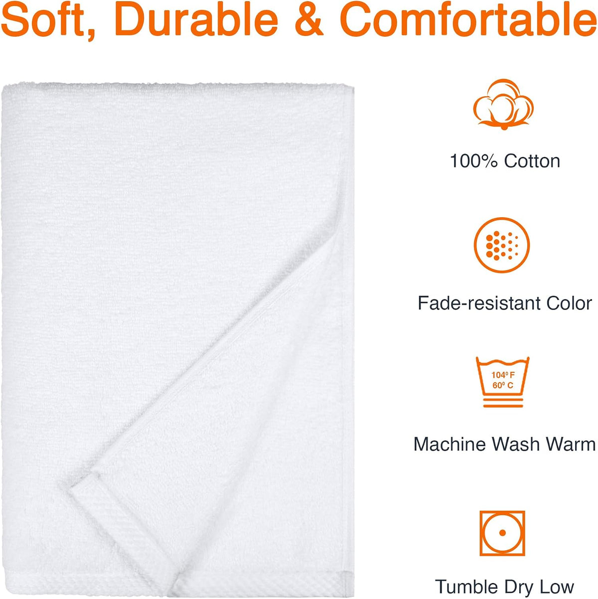 Amazon Basics Bath Towels, 100% Cotton Quick Dry Towel Set, Soft and Absorbent, 70 x 140 cm, White, 2-Pack