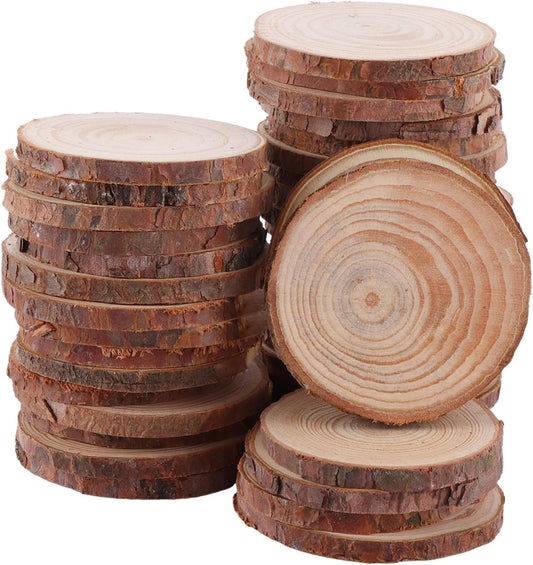 ASelected 50 Pcs Natural Wood Slices,6-7Cm Log Wooden Discs with Bark,Wooden Circles for DIY Crafts Christmas Decorations Ornaments Wedding Favours