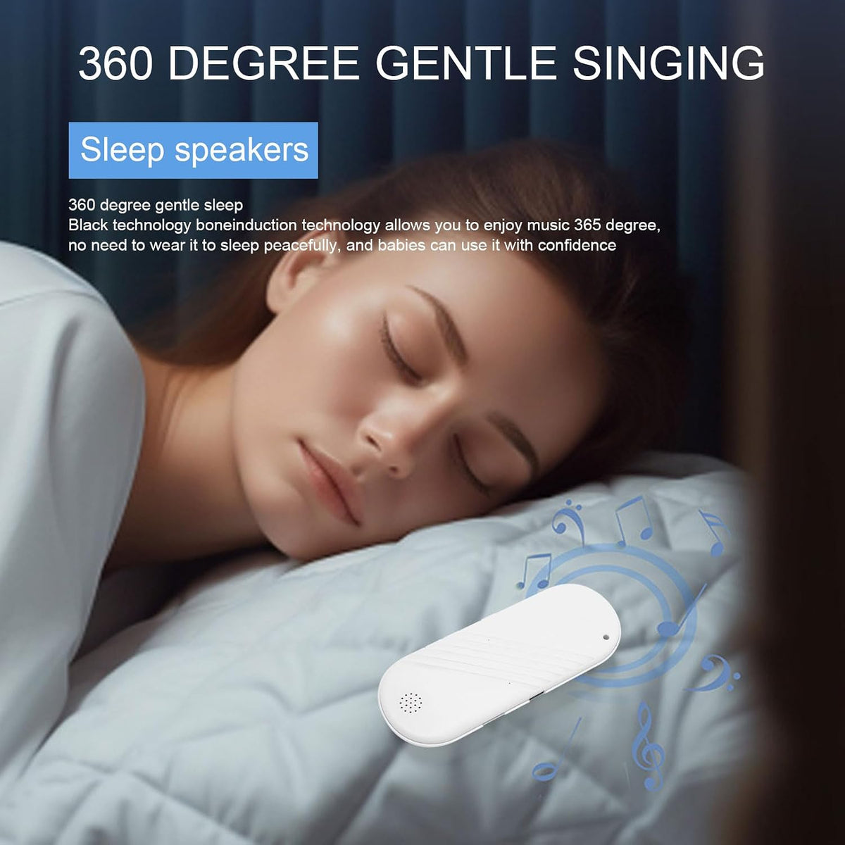 Bluetooth Pillow Speaker for Sleeping, Wireless Bone Conduction Speaker, Mini Portable Under Pillow Speakers with Volume Control & Timer Function, Insomnia White Noise Machine