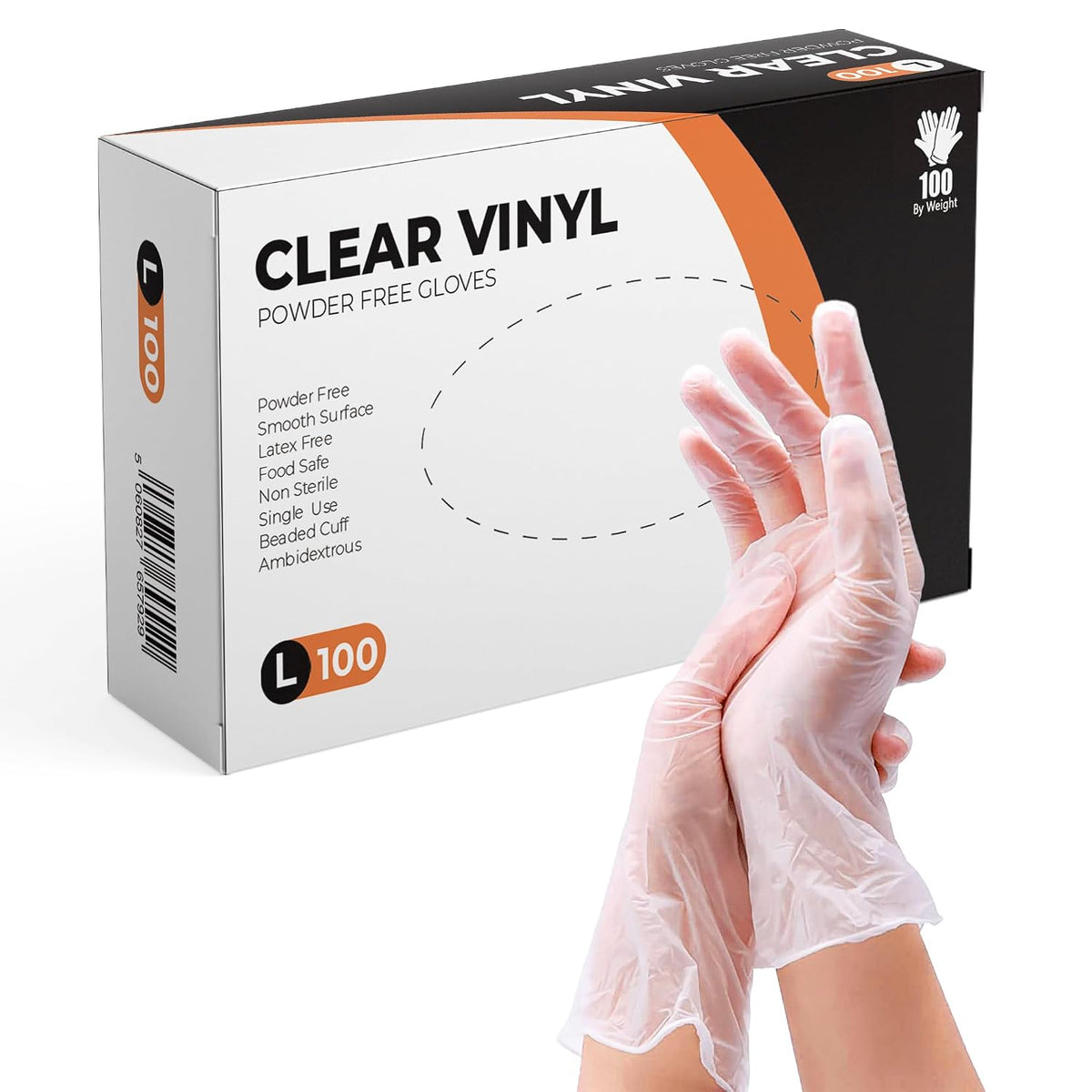 Clear Vinyl Gloves, 100 Count, Clear Disposable Gloves (100, Large)