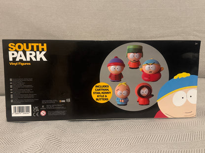 South Park 2.5" Vinyl Figure Collection School Bus Box. Includes Cartman, Stan, Kenny, Kyle and Butters