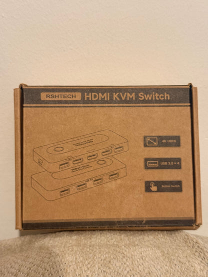 RSHTECH 4K@60Hz KVM Switch, 2 PCs Share 4x USB 3.0 + 1x Monitor (RSH-A301)