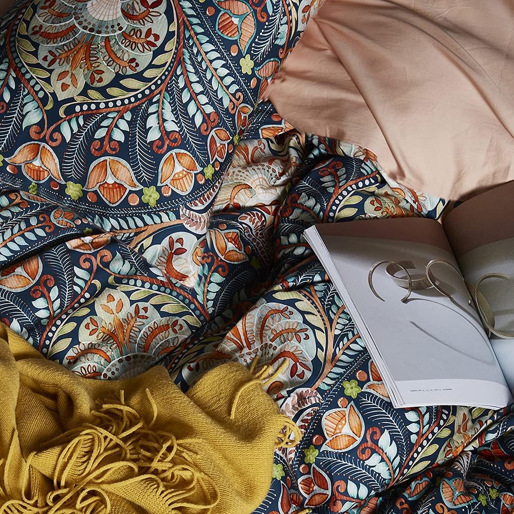 Cupocupa Duvet Cover King Size Set Boho Floral Pattern King Duvet Cover Set for King Size Bed Vintage Soft Bedding Leaf Print Paisley Duvet Cover with Pillowcases