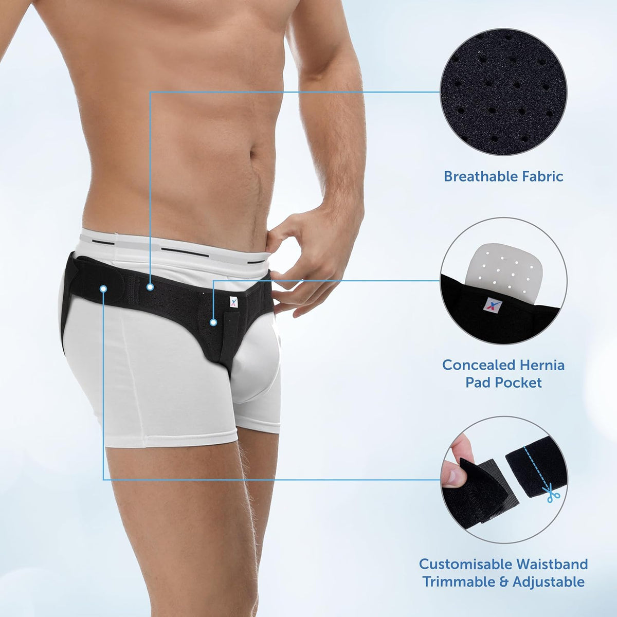 Medically Approved Hernia Belt, Truss, Inguinal Support Left Or Right Side With Removable Hernia Compression Pad Included - Universal Size