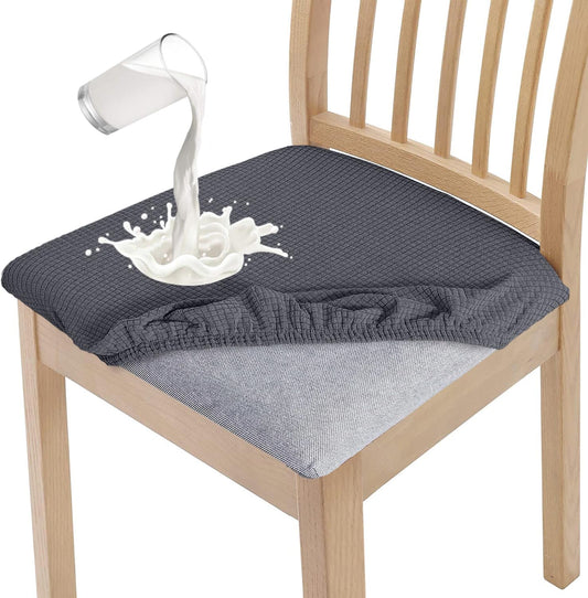 Granbest Stylish Waterproof Dining Chair Seat Covers Set of 4, High Stretch Dining Chair Seat Cushion Slipcovers Washable Seat Protector for Banquet, Kitchen, Party, Hotel (Grey, Set of 4)