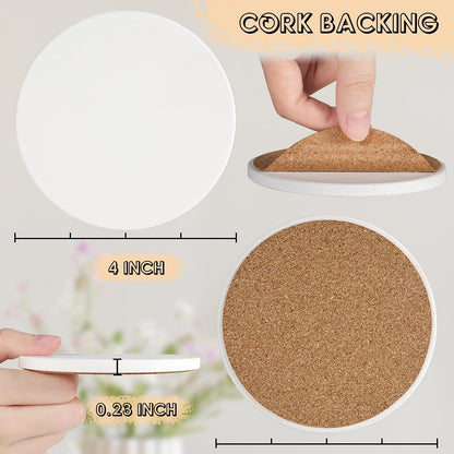 Ceramic Tiles for Crafts, GOH DODD 12 Pack Unglazed Blank Coasters White Tiles with 12 Cork Backings for Alcohol Ink, Painting, Acrylic Pouring, Art Projects, Housewarming Gifts Wedding, Round, 4 Inch