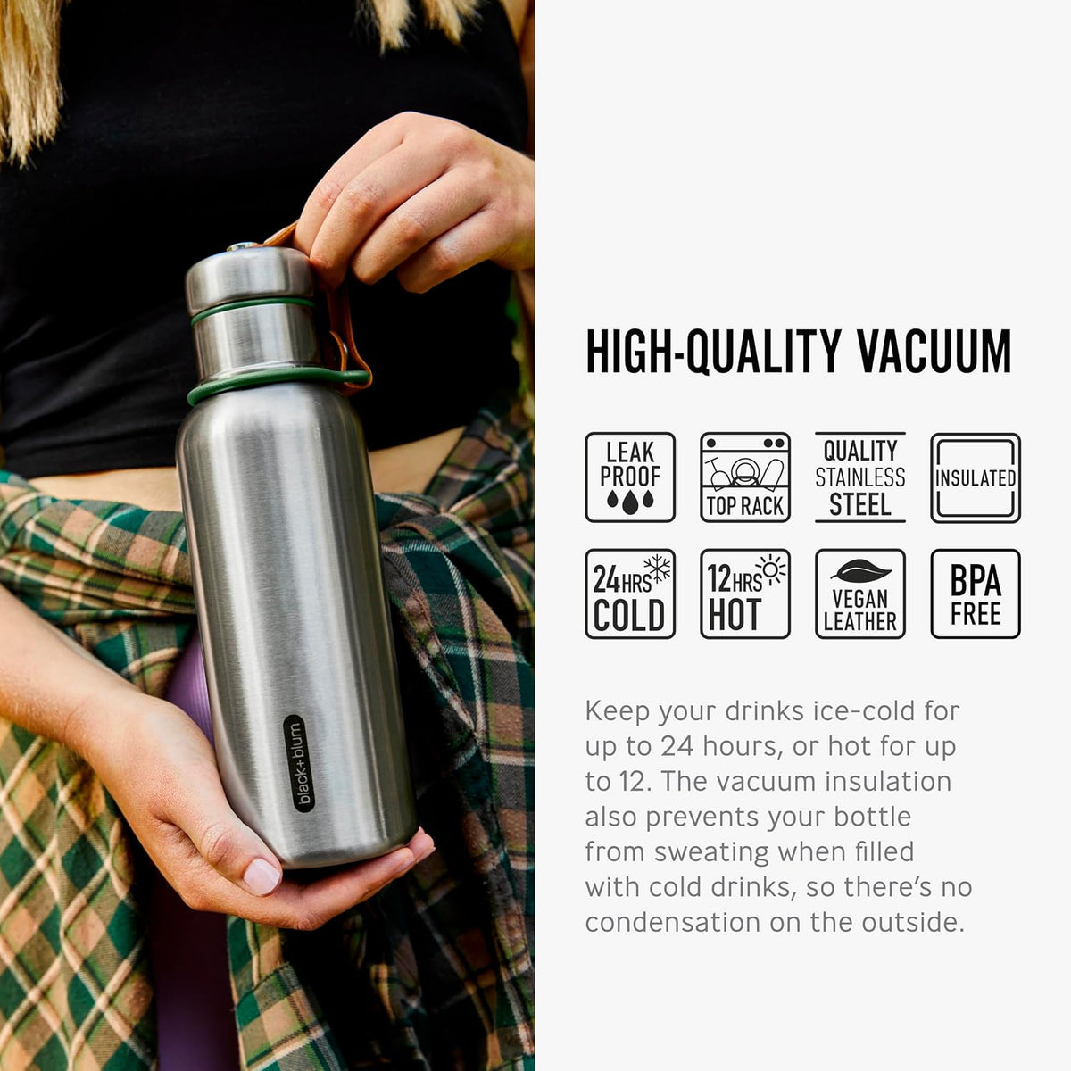 Black + Blum Insulated Wide Spout Water Bottle | Leak Proof | 500ml | Olive