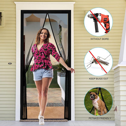 Fillis Magnetic Fly Screen Doors 90x200cm, Mosquito Proof Door Curtains, Fiberglass Mesh with Full Frame Hook and Look, Keep Insects Out