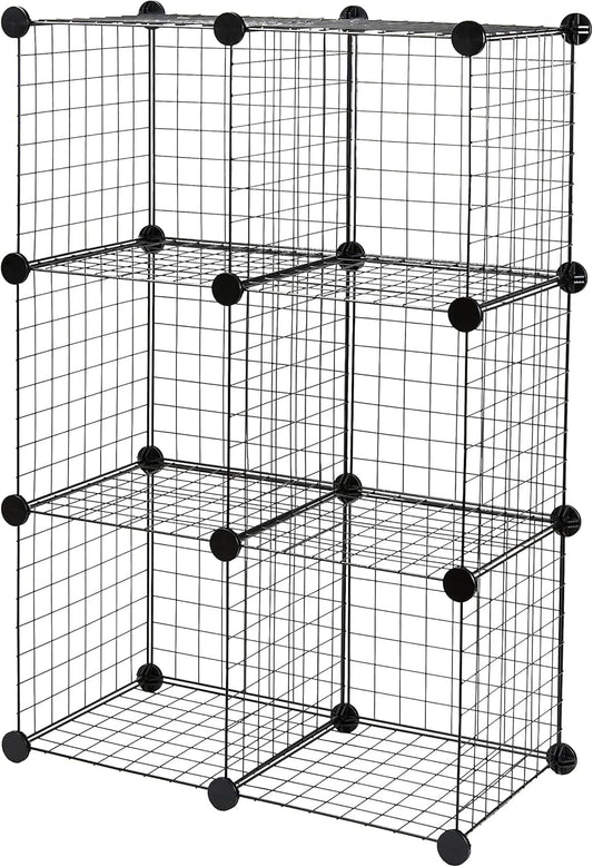 Amazon Basics 6 Cube Wire Grid Stackable Storage Shelves, Black, 66 x 32 x 96.5 cm