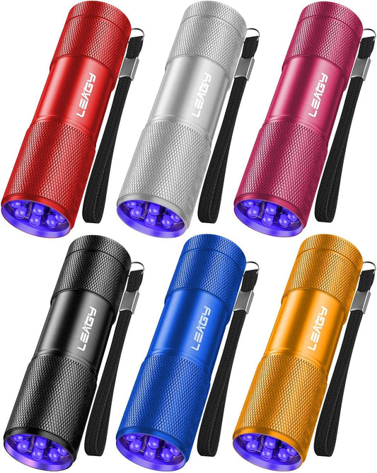 LEAGY 6 Pack UV Ultra Violet Blacklight 9 LED Flashlight Torch Light Outdoors Etc