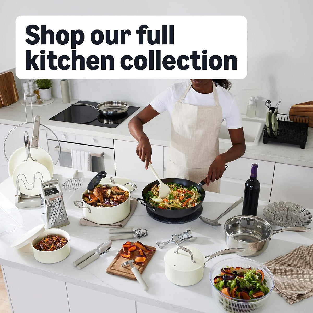 Amazon Basics Enamelled Cast Iron Dutch Oven Casserole with Lid, Heavy-Duty, Round, 4.1 L, White