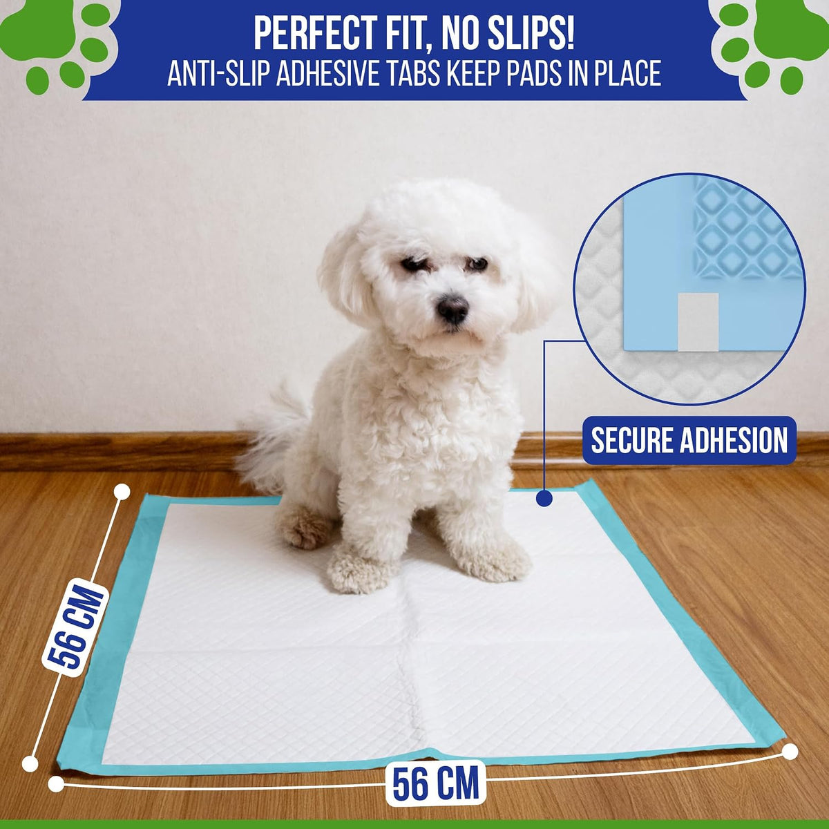 50 x Puppy Training Pads 56x56cm, Dog Pee Pad, Self Adhesive Tabs