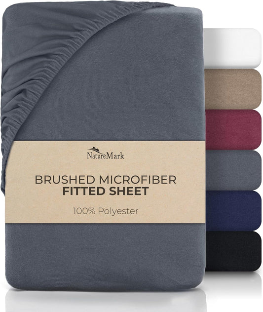 NatureMark Microfiber Fitted Sheet 90 x 200 cm – Soft, Breathable & Wrinkle-Free – Deep Pocket up to 25 cm – Non-Slip Elastic – Easy Care, Anthracite Grey