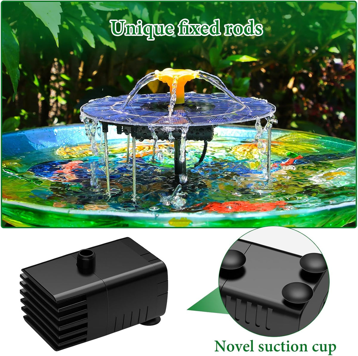 AISITIN 4W Solar Water Fountain with 1500mAh Battery, 2024 Upgraded Metal Stand Solar Powered Fountain Pump with 1 Flower Nozzle, Solar Fountains Water Feature for Garden, Bird bath, Ponds