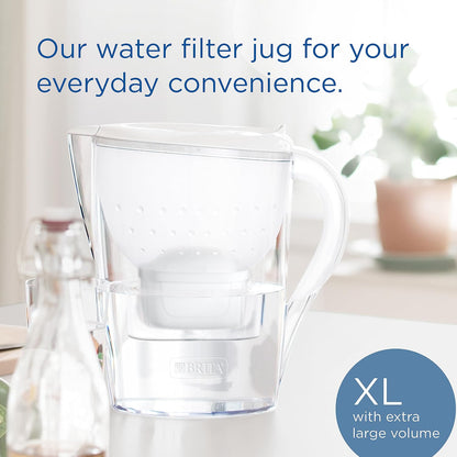 BRITA Water Filter Jug MAXTRA Marella XL, 1x Pure Performance cartridge | White (3.5L) large-volume pitcher with digital LTI, Flip-Lid and SmartBox packaging reducing PFAS, chlorine, metals & more