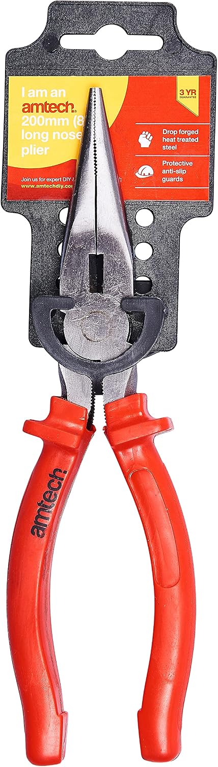 Amtech - 200mm (8in) Superior Long Nose Pliers, Drop Forged, PVC Slip Guards