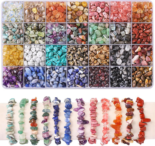 DTYDECLE 1400pcs 28 Colors Natural Irregular Crushed Gemstone Chip Beads | 5mm to 8mm Natural Crystal Beads Irregular Stone Bead for Bracelet Jewellery Making DIY Craft Necklace Earring Making