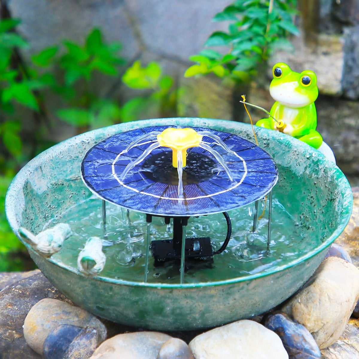 AISITIN 4W Solar Water Fountain with 1500mAh Battery, 2024 Upgraded Metal Stand Solar Powered Fountain Pump with 1 Flower Nozzle, Solar Fountains Water Feature for Garden, Bird bath, Ponds