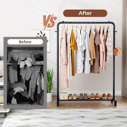 Clothes Rail for Bedroom - Clothing Rail with Shelf - Black