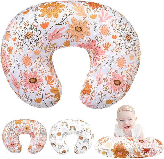 Baby Nursing Pillow Cover for Breastfeeding, Infant Removable Feeding Pillowcase Cute Pattern Newborn Slipcover Cushion Cover for Girls Boys 69 x 52cm (Pink)
