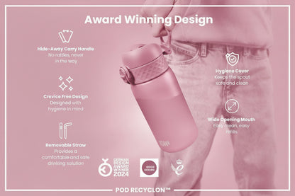 Ion8 Water Bottle Leak Proof & BPA-Free Drinking Bottle with Straw, Triple Lock Lid to Prevent Spills & Integrated Handle, Ideal for Little Hands & Lunch Boxes, Recyclon with Straw