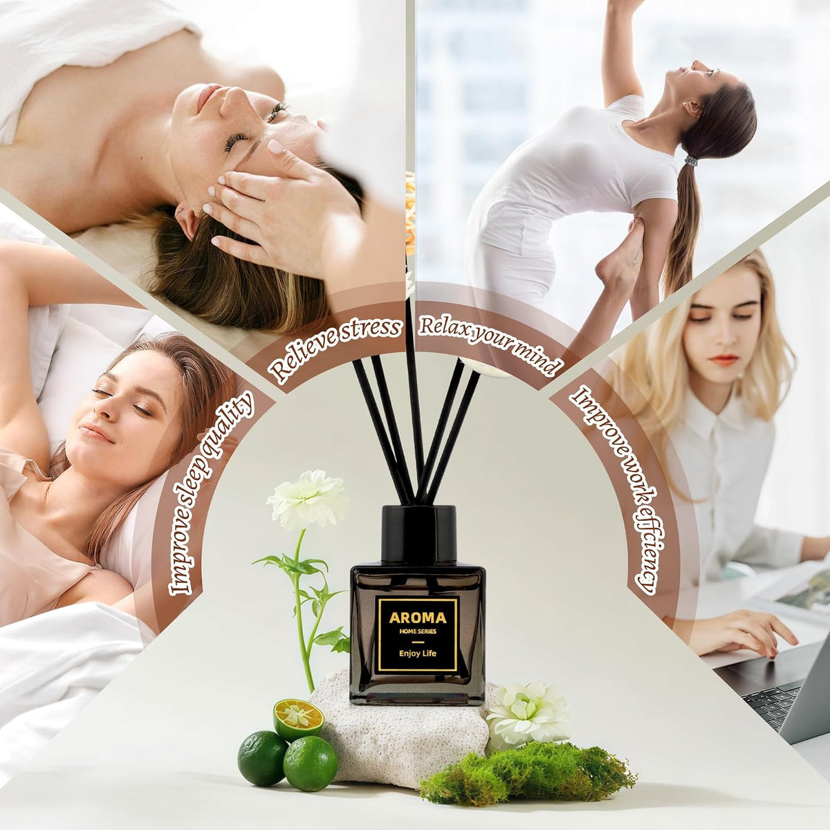 Black Glass Bottle Reed Diffuser, 50ml Long Lasting Freesia Scent Air Freshener for Home & Room Decor, Room Diffuser with Decorative Sticks, Bathroom Air Freshener and Home decor