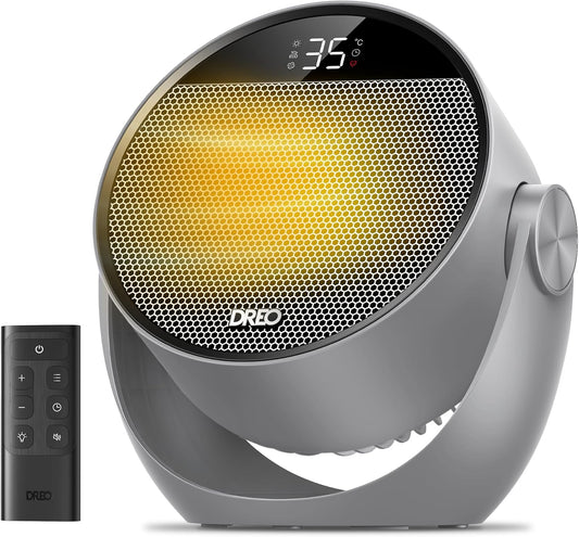 Dreo 10.5ft/s Fan Heater for Bedroom, 7 Modes Portable Electric Heaters with Thermostat & Remote, 60° Adjustable Tilt, 12H Timer, 8 Safety Protections,Quiet Desk Space Heater for Office & Room, Grey