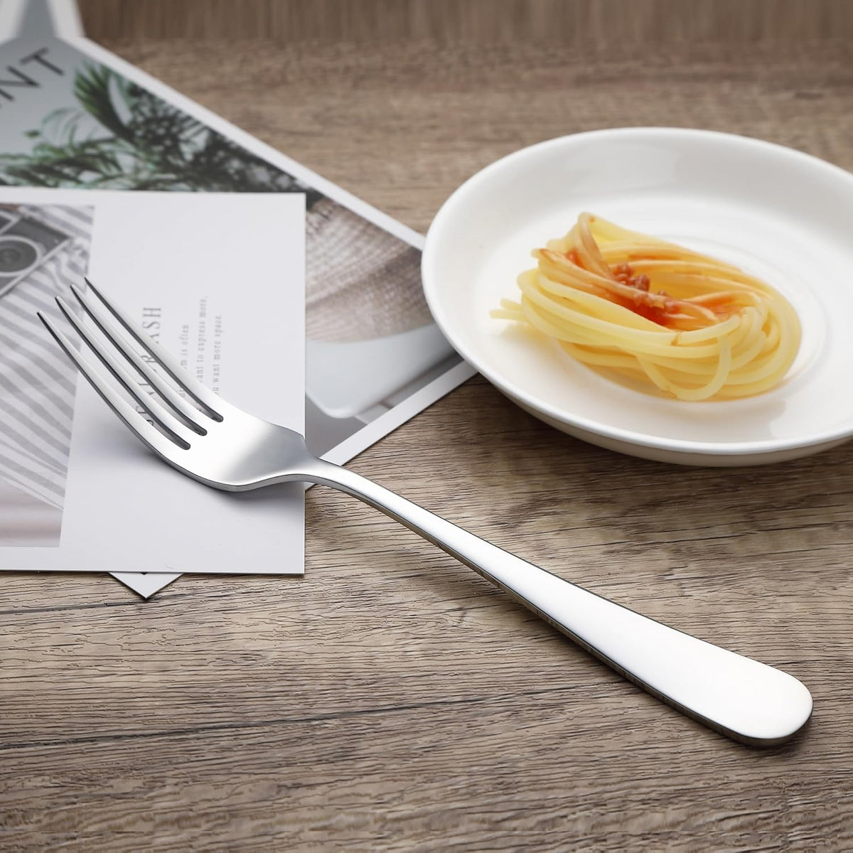 Amazon Basics Stainless Steel Dinner Forks with Round Edge, Dishwasher Safe, Pack of 12, Silver