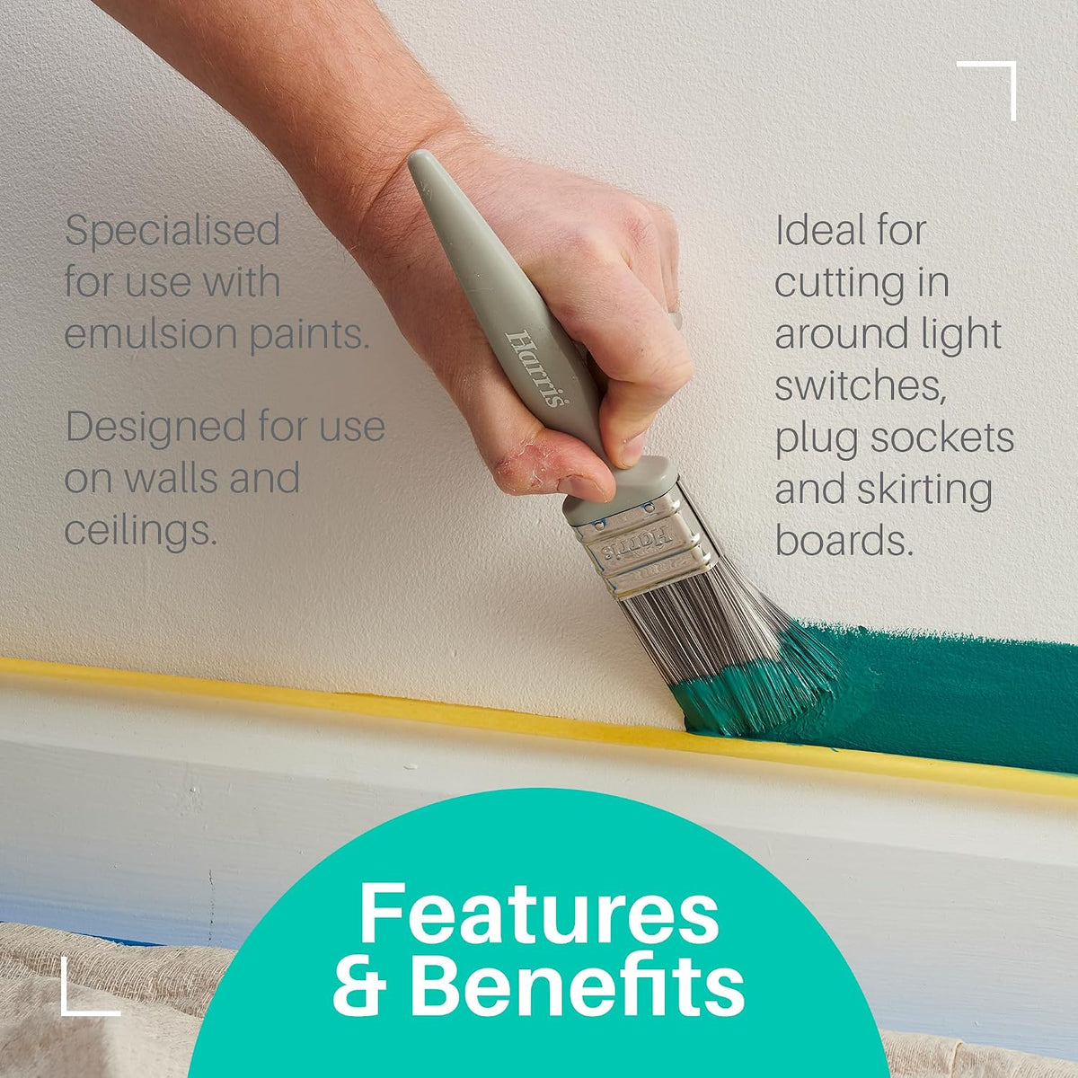 Harris Essentials Walls & Ceilings Paint Brushes, 3 Brush Pack, 1", 1.5", 2"