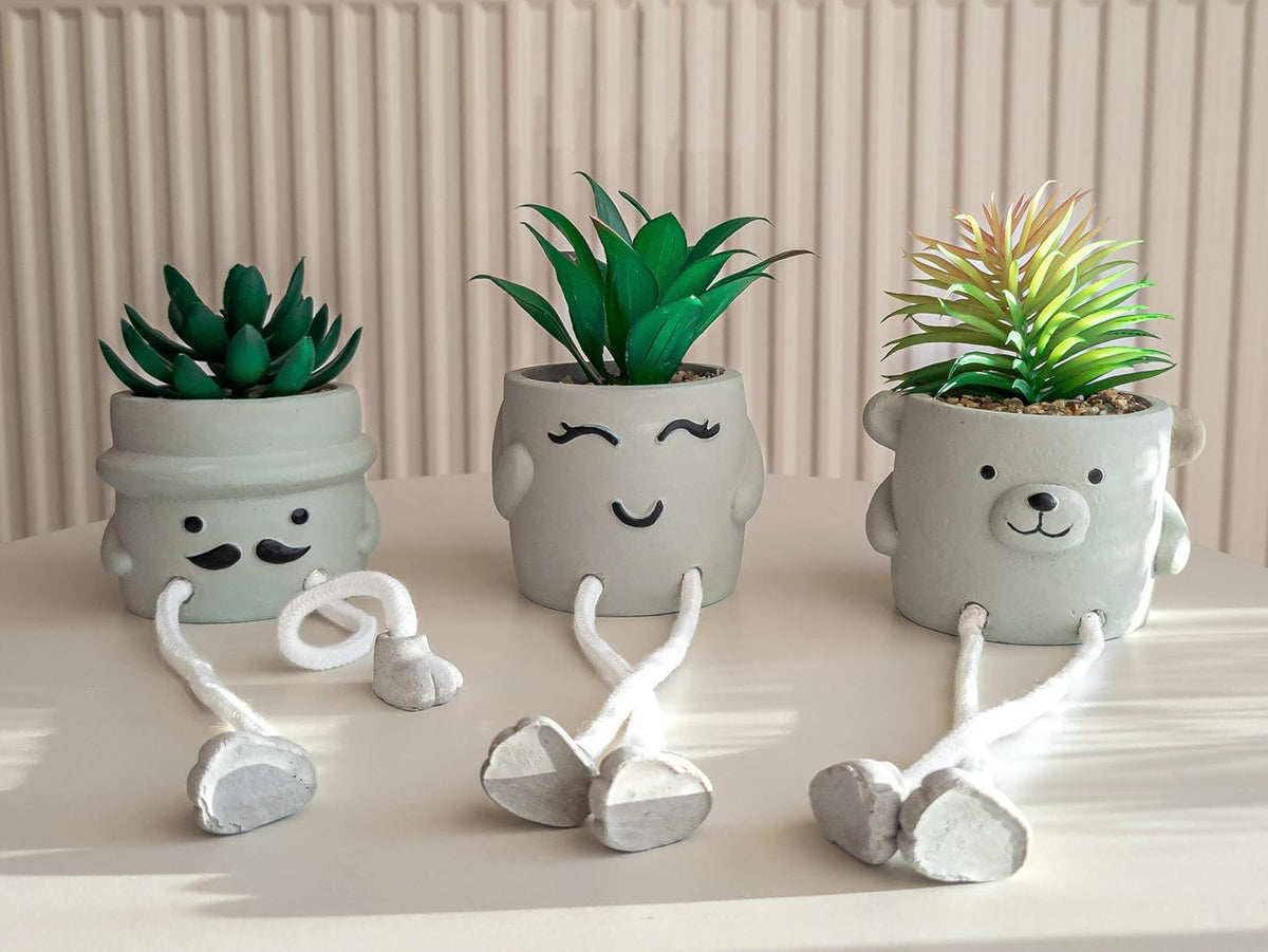OLEEK Small Fake Plant Office Desk Decor - shelf sitters with dangling legs - Desk Plants for Office Decorations for Work - Decorative Plants Decor - Fake Succulents Plants Artificial Home Decor Shelf