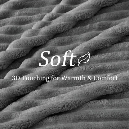 BEDELITE Fluffy Fleece Blanket Cosy Soft Throw, 274x229 cm, Grey