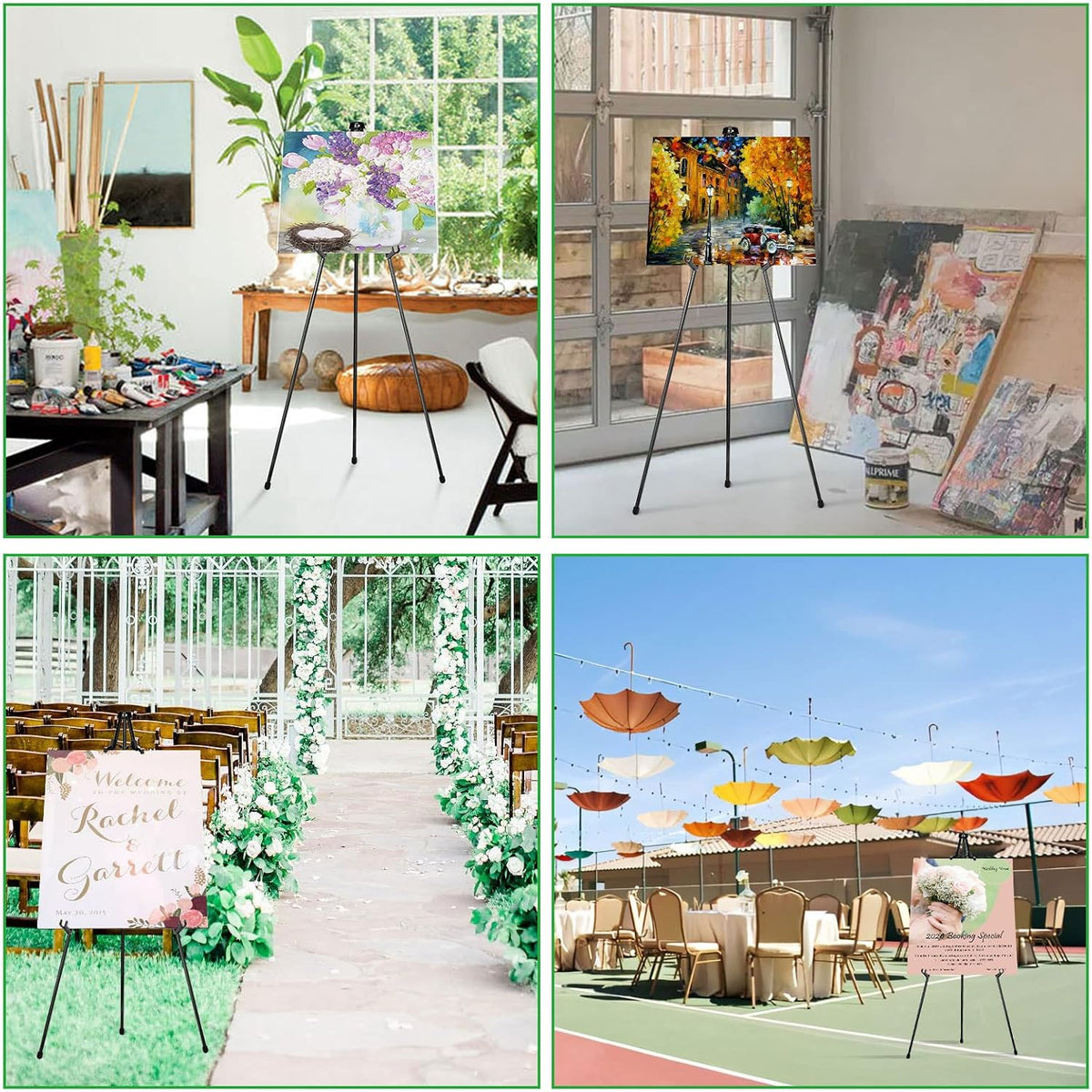 ASelected Display Easel Stand for Wedding Sign, Portable Folding Easel Floor Art Easel, Adjustable 160cm Tall Metal Poster Easel, Collapsible Tripod Easel with Plastic Clips, Black