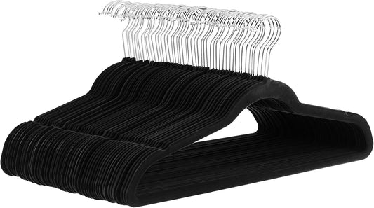Amazon Basics Slim Velvet Non-Slip Suit Hangers - Pack of 15, Black