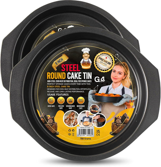 2 Pack 8 Inch Non-Stick 20cm Cake Pan for Baking – Non Stick Round Cake Tin Oven Safe Cake Pan
