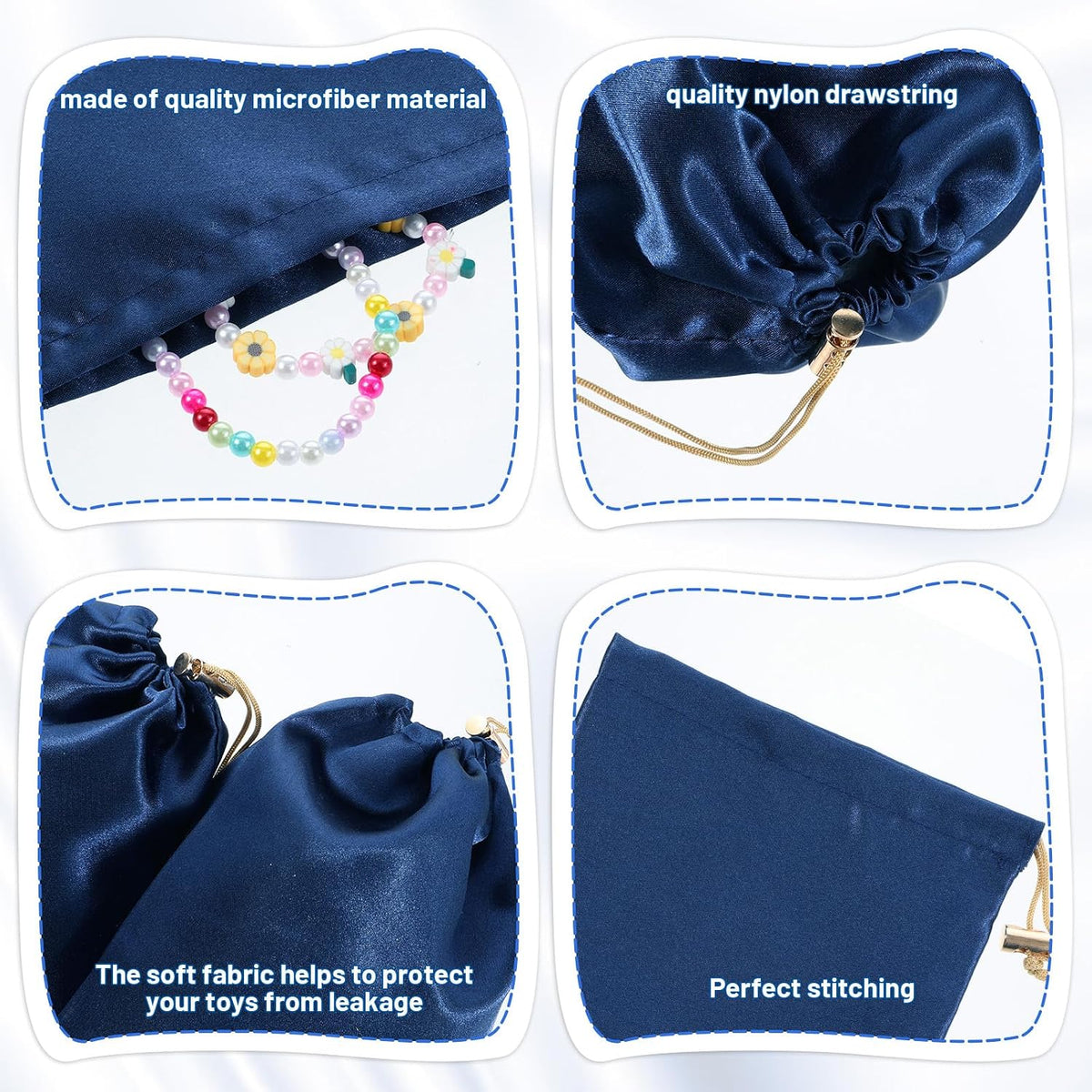 Soft Satin Drawstring Pouch, 6 Pcs Adjustable Jewellery Gift Bag Storage Soft Storage Bags Adult Toy Storage Bags for Women Men Couples Toy Underwear Cosmetic Sunglasses Travel Camping, 3 Sizes (Blue)