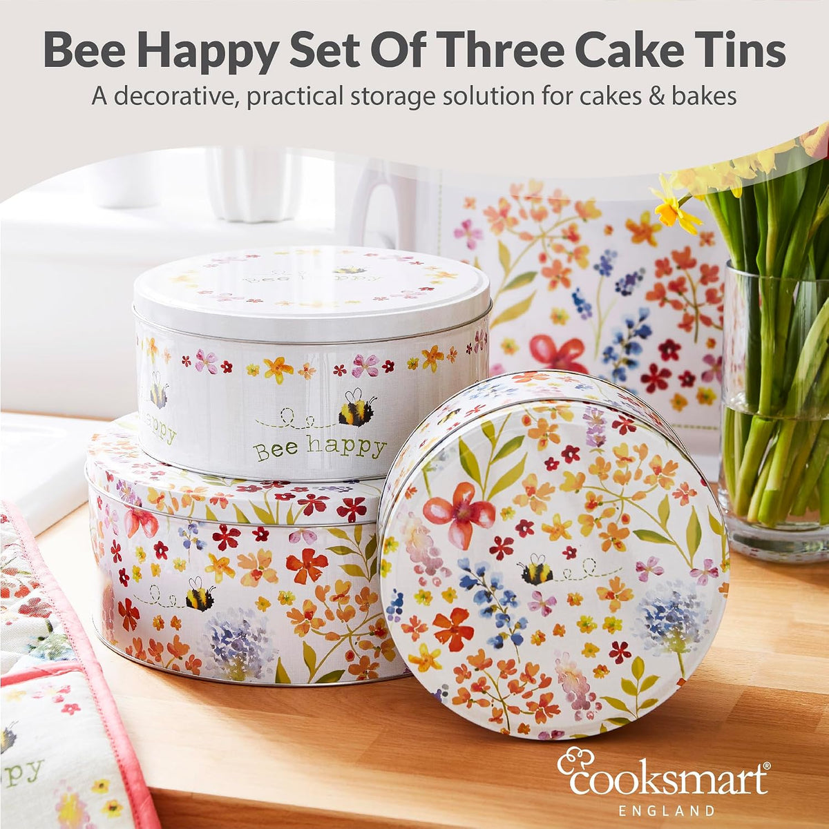 Cooksmart England Set of 3 Cake Storage Tins, Nesting Design