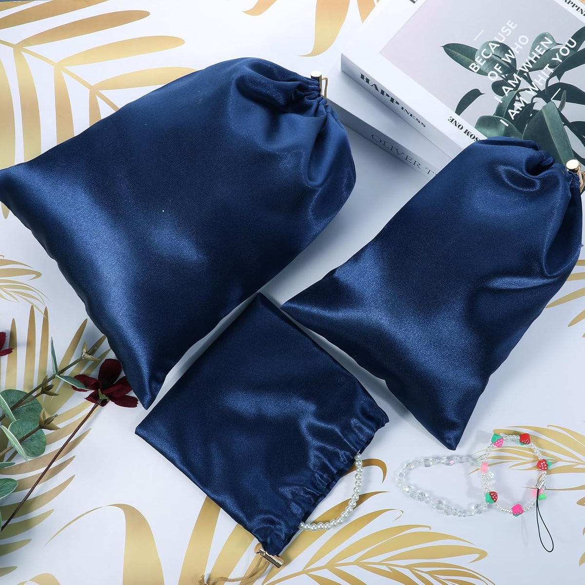 Soft Satin Drawstring Pouch, 6 Pcs Adjustable Jewellery Gift Bag Storage Soft Storage Bags Adult Toy Storage Bags for Women Men Couples Toy Underwear Cosmetic Sunglasses Travel Camping, 3 Sizes (Blue)