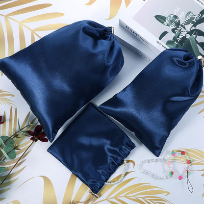 Soft Satin Drawstring Pouch, 6 Pcs Adjustable Jewellery Gift Bag Storage Soft Storage Bags Adult Toy Storage Bags for Women Men Couples Toy Underwear Cosmetic Sunglasses Travel Camping, 3 Sizes (Blue)