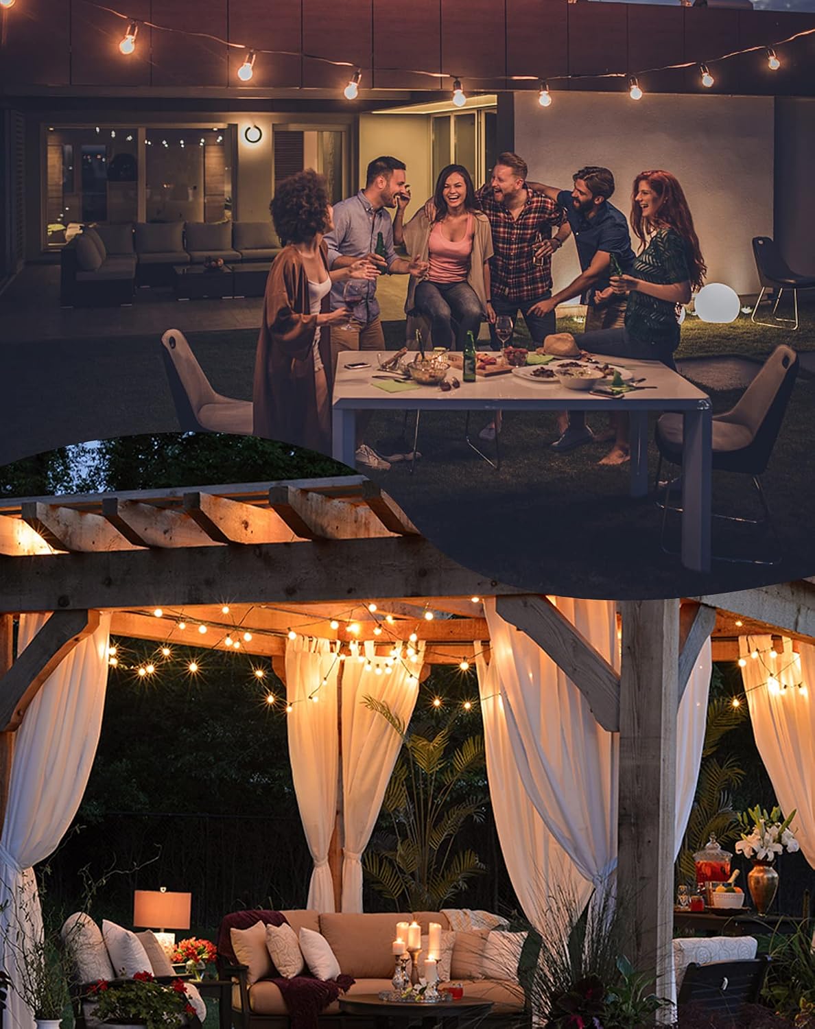 Outdoor LED String Lights Mains Powered 7.6M/25 FT G40 Globe Garden Patio String Festoon Lights with 12+1 Shatterproof Waterproof LED Plastic Bulbs for Garden Patio Pergola Bar Yard Wedding Party