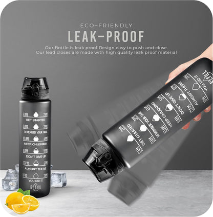 Roe Tenpo Water Bottle 1L, Sports Water Bottle with Time Markings, BPA-Free, Leak-Proof Drinks Bottle, Perfect for Running, Cycling, Gym, Yoga, Camping and Outdoor Activities