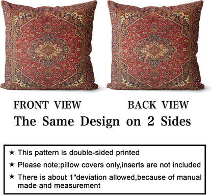 Boho Throw Pillow Covers Set of 2 Maroon Antique & Vintage Design Double Sided Pattern 40x40 cm Soft Cushion Covers for Garden Couch Sofa Bed Decorative 16x16 Inch Pillowcases